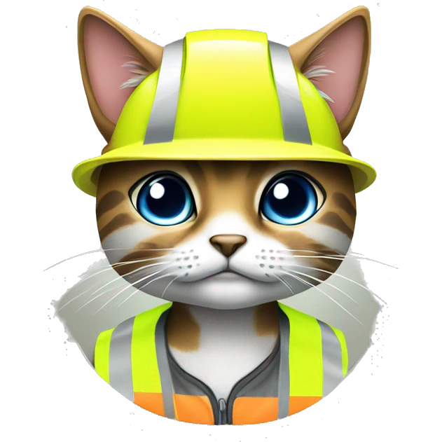 Construction Cat with high visibility vest and hard hat futuristic  emoji