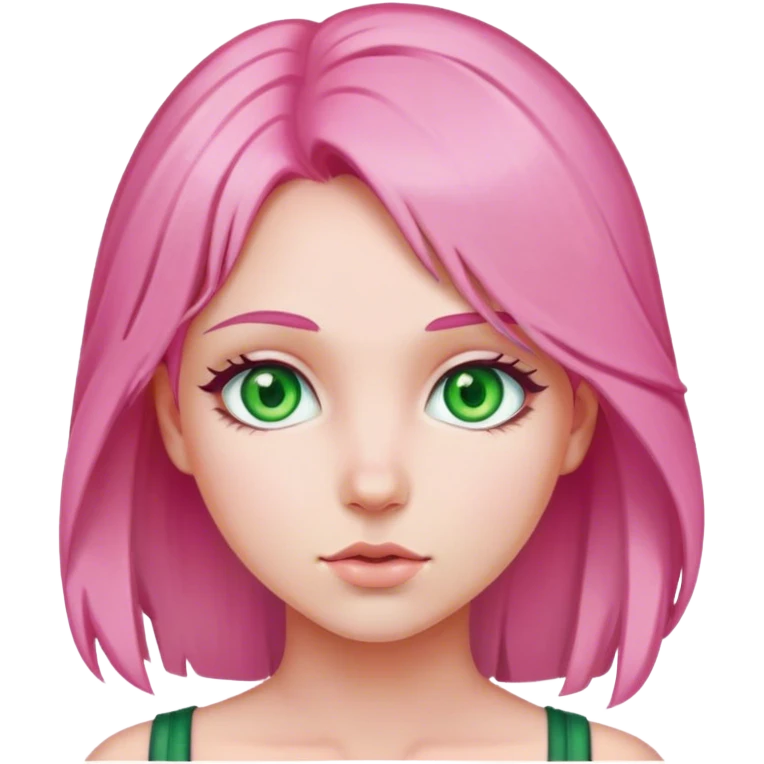 pink haired girl portrait green eyes  emoji