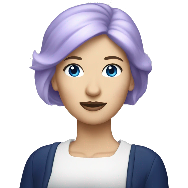 White woman with blue eyes driving navy blue convertible Mini Cooper, with short, lilac colored haired emoji