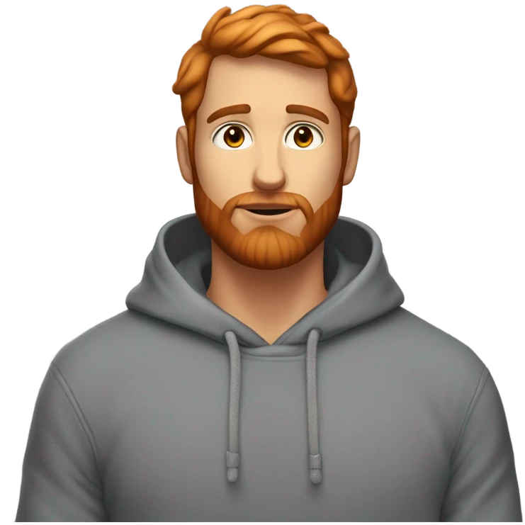 Handsome man with red beard short hairs and 3 days beard wearing a hoodie as he is praying emoji