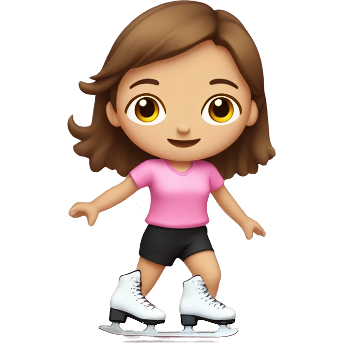 little girl with brown hair, pink shirt and black shorts SKATING in miniramp emoji