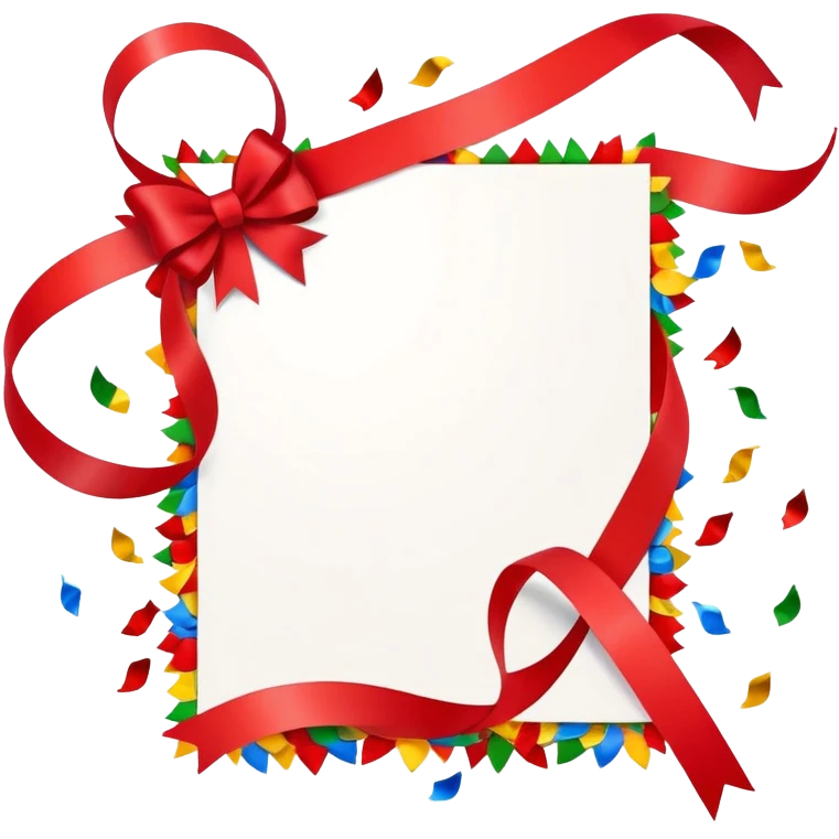 festive invitation card with a ribbon and colorful confetti around it emoji