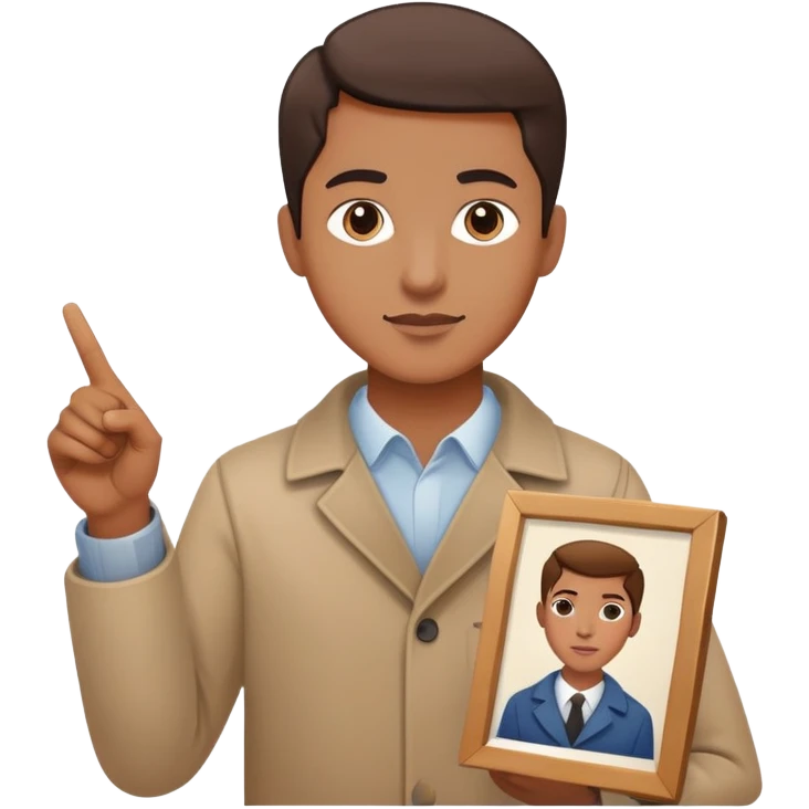 Person pointing at inspiring finished portrait rather than scattered paints emoji