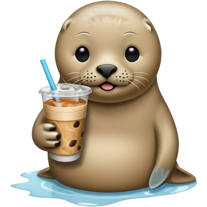 Seal with iced coffee emoji