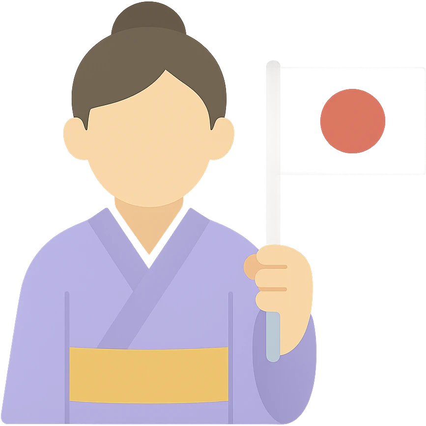 person in a traditional Japanese kimono holding the flag of Japan, color icon emoji
