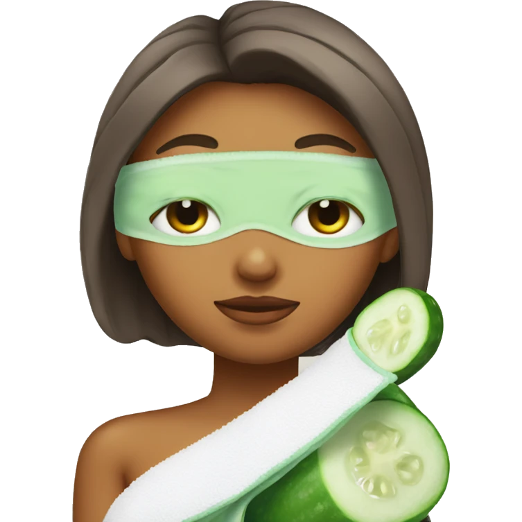 girl straight out of the shower with her hair wrapped up in a towel with cucumbers on her eyes emoji