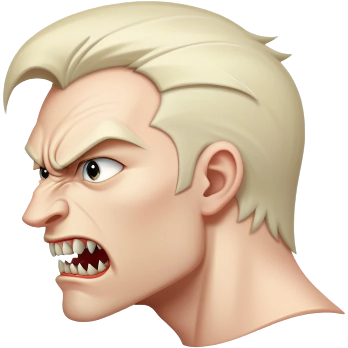young angry man in profile view with sharp fangs and intense expression emoji