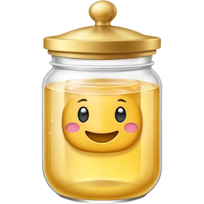 Diseña un emoji de un tarro de cristal elegante con una tapa dorada brillante. Dentro, una textura de mantequilla corporal batida con un suave remolino. Estilo lujoso y minimalista. emoji
