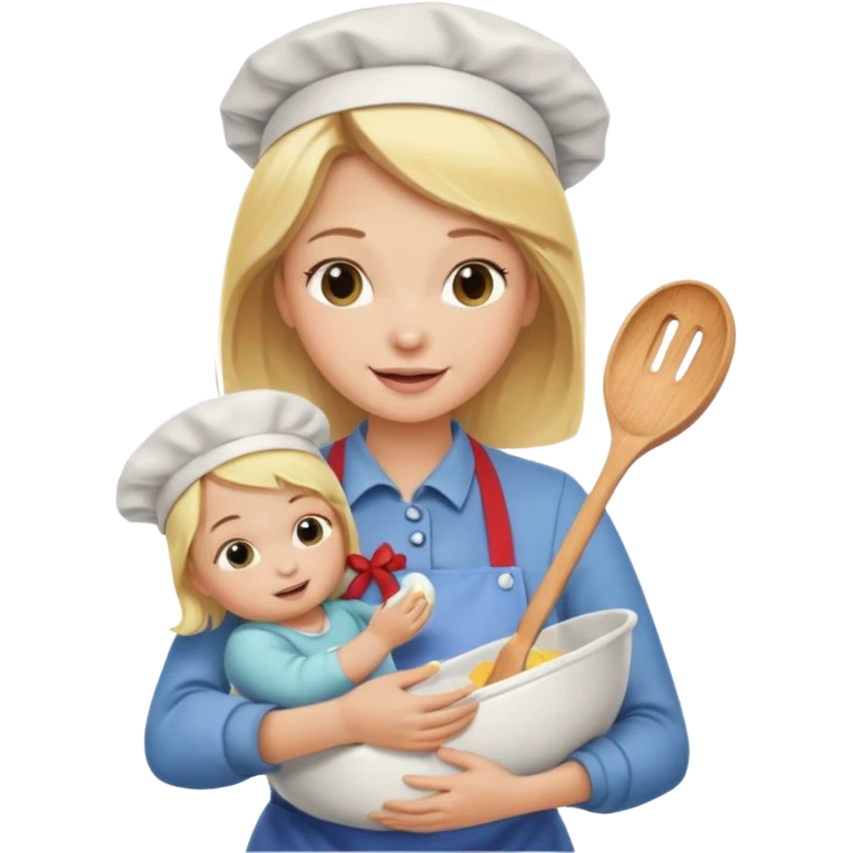 Blonde girl, cooking , cleaning and holding a baby emoji