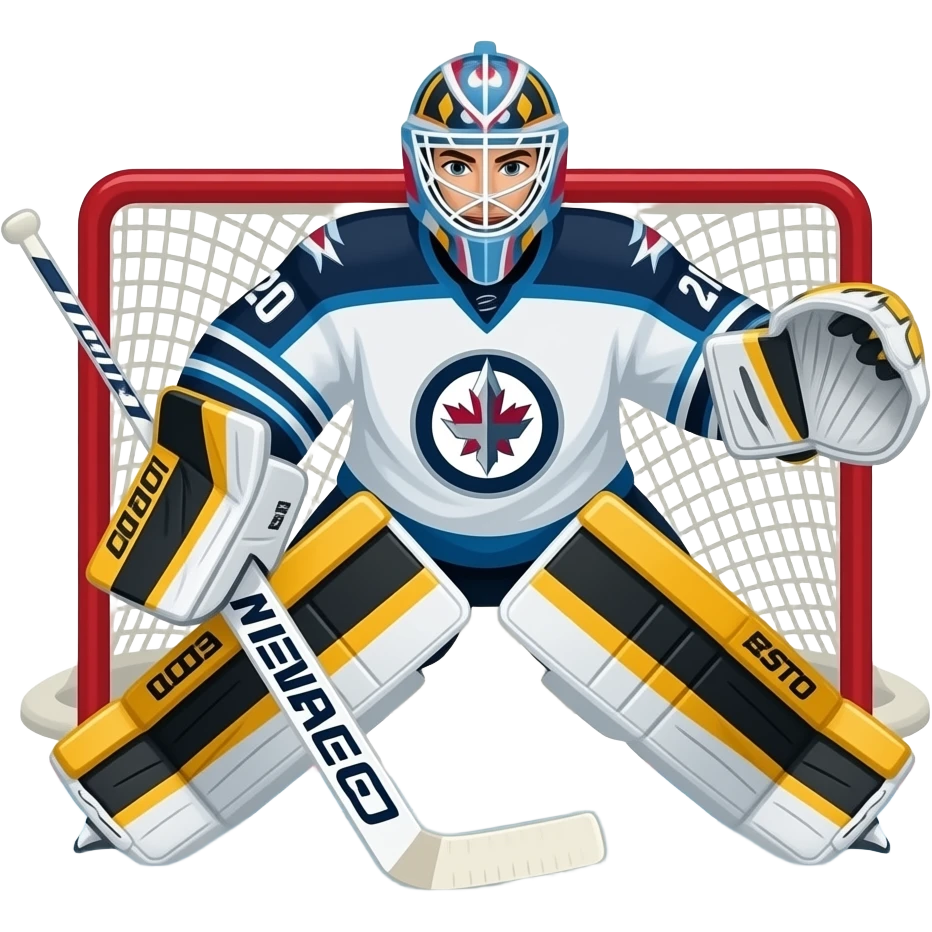 Winnipeg jets player scoring on a on a Boston bruins goalie emoji