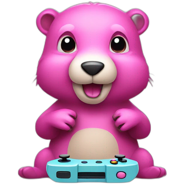 Pink beaver playing video games emoji