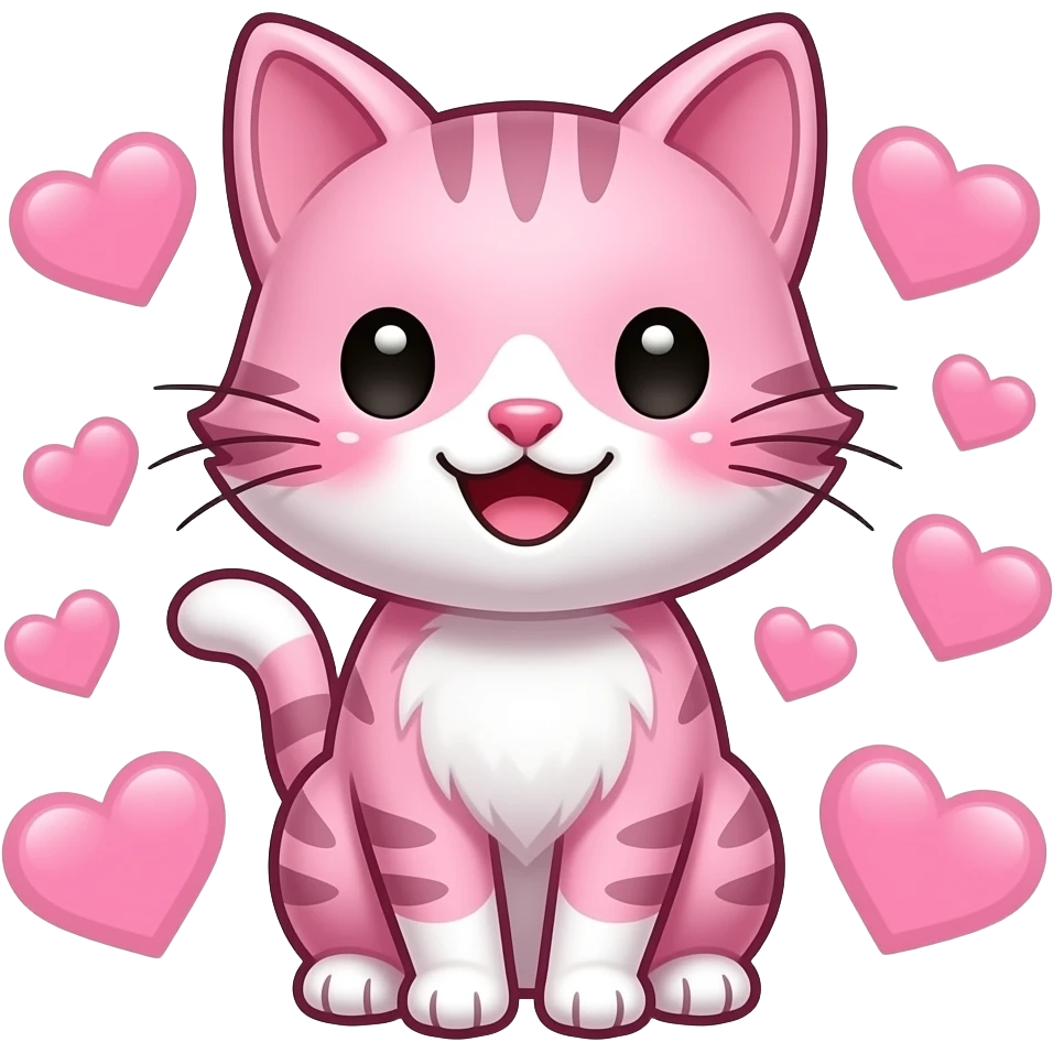 kawaii  cat pink with hearts with blush as happy emoji