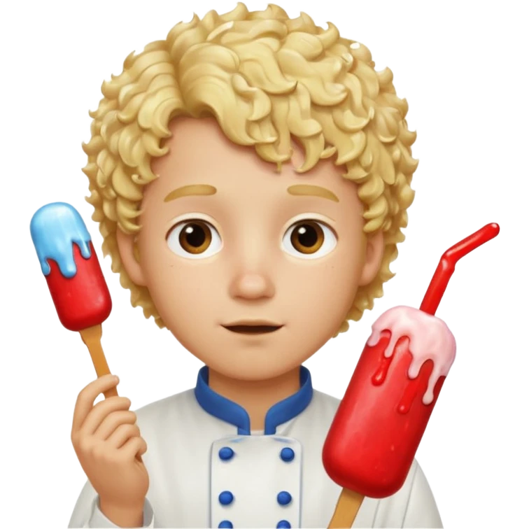 boy blonde curly hair, chef, eating ice pop emoji