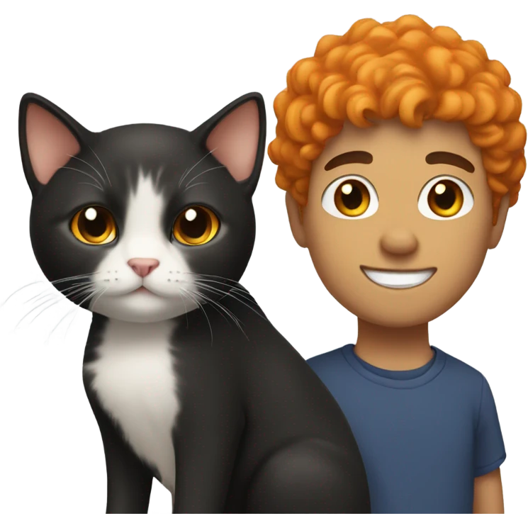 Standing guy with short black  curly hair holding a orange cat emoji