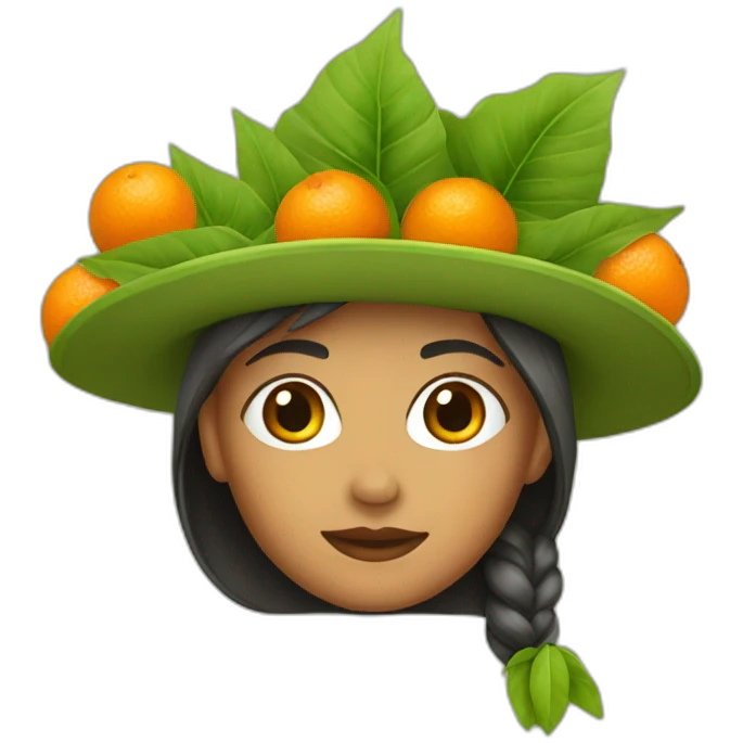 woment with mandarine leaves hat emoji