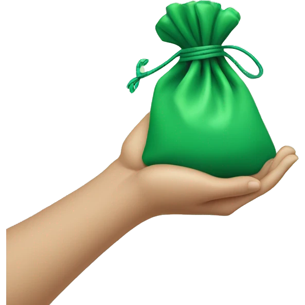 hand holding up a green pouch tied with light green string emoji