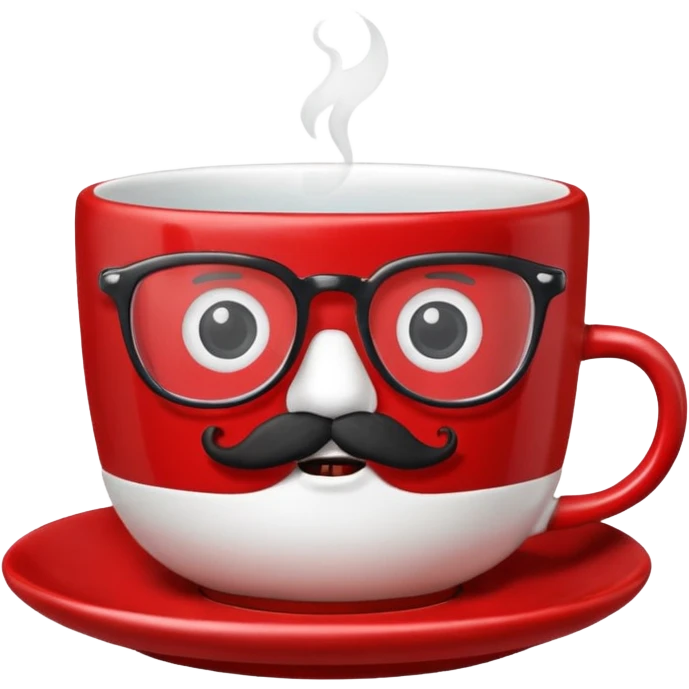talking teacup red with glassess and mustache emoji