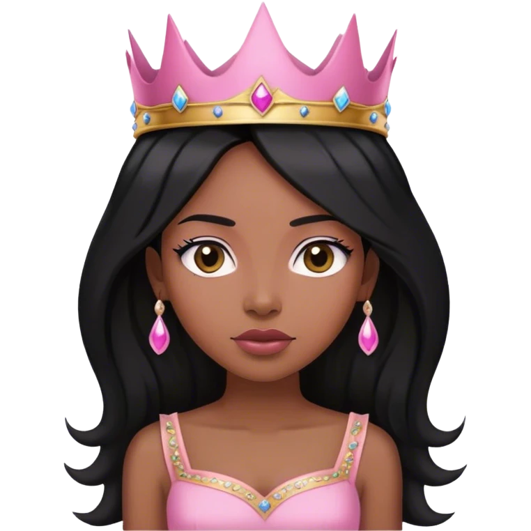 Crown black women with long hair pink dress pink crown facing forward black hair adult woman emoji