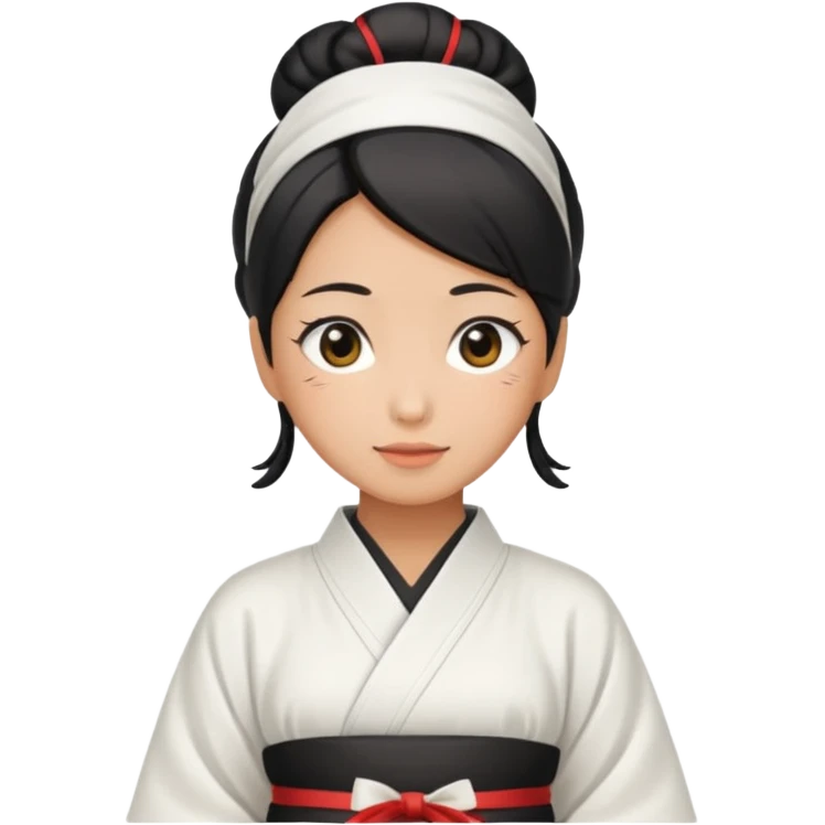 japan mom with black bun wearing white hom kimono and white apron emoji