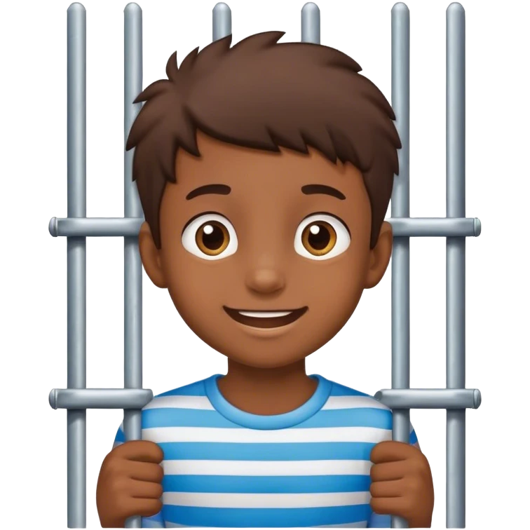 happy boy looking behind the bars of a gate emoji