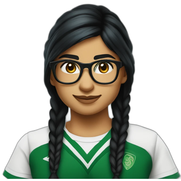 Mia Khalifa black braid white tshirt green sleeves slytherin logo emoji