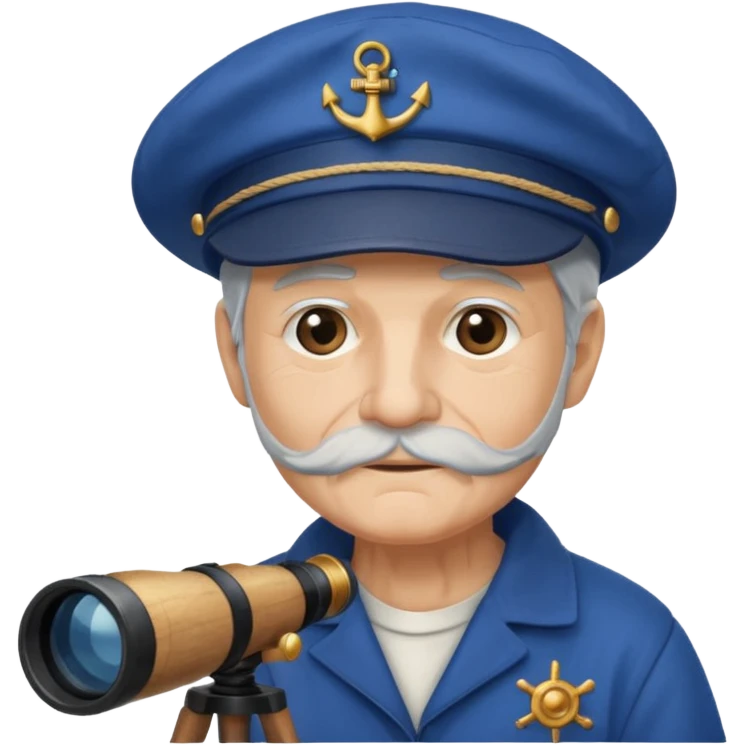 old sailor wearing a blue cap with a telescope emoji