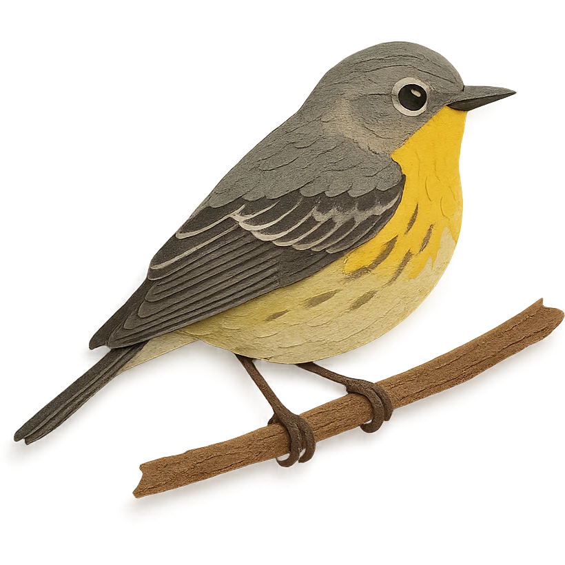 New World warbler sitting on a branch, delicate paper layers, realistic feather patterns, subtle color variations emoji