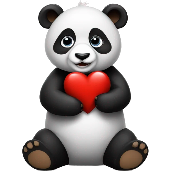 A panda holding a red heart emoji