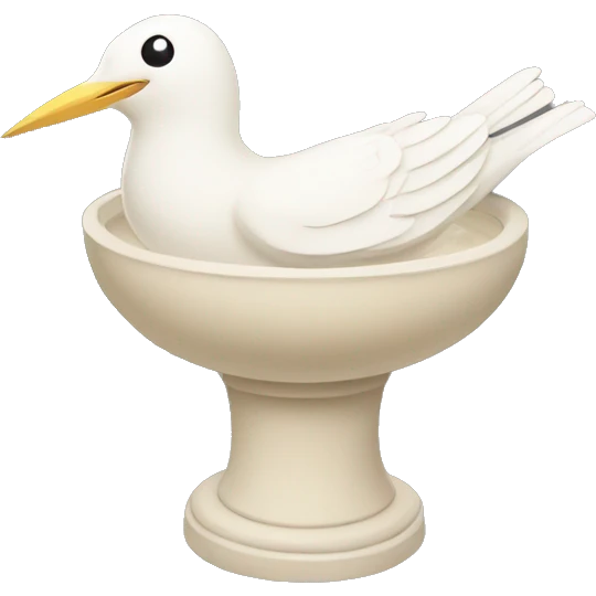 beige bird bath with a white bird in courtyard  emoji
