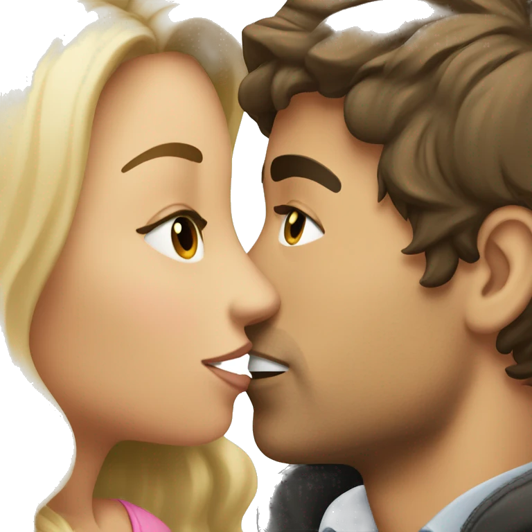 Brunette girl kissing blond guy emoji