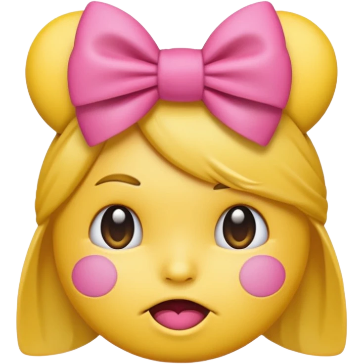 Pouting yellow face emoji with pink bow on head emoji