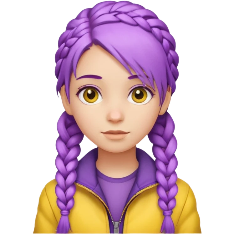 ragazza con capelli viola a treccia e giubbotto giallo emoji