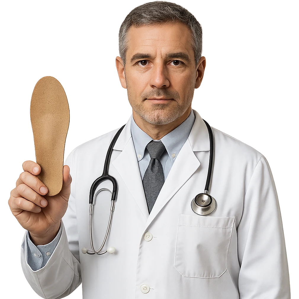 realistic detailed orthopedic doctor holding an orthopedic insole, professional expression emoji