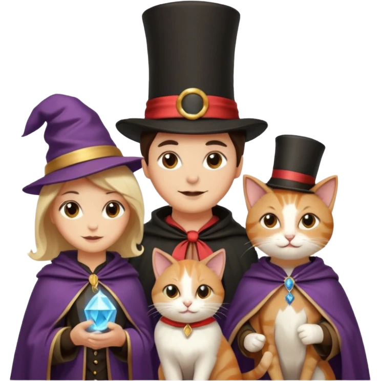 magician couple and their pet cat emoji