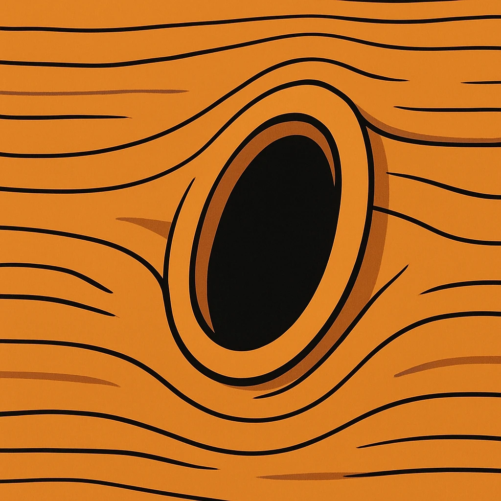 a knothole in a piece of wood, cartoon style emoji