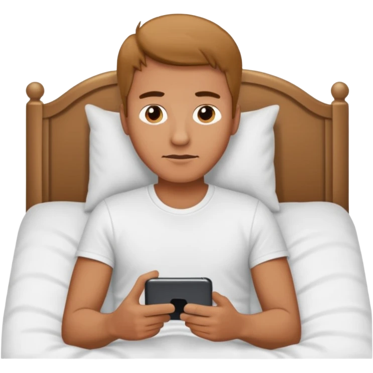 Man emoji lying in bed looking at his phone emoji