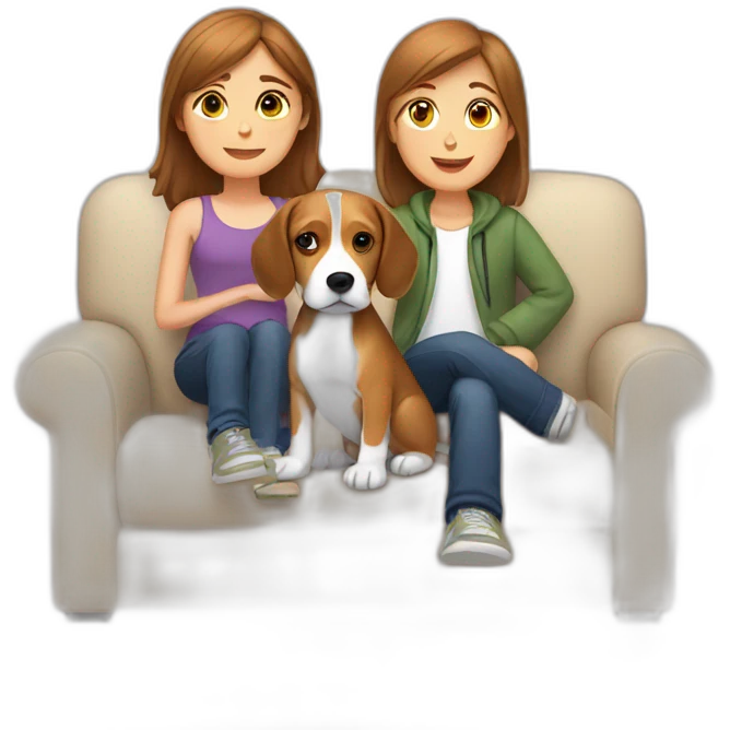 Brown hair White boy and girl and beagle Sit on couch emoji