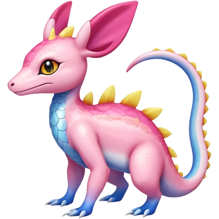 Shiny Horned Helioptile-Salandit-Sylveon-Amaura-Fakémon-hybrid-creature (full body)  emoji