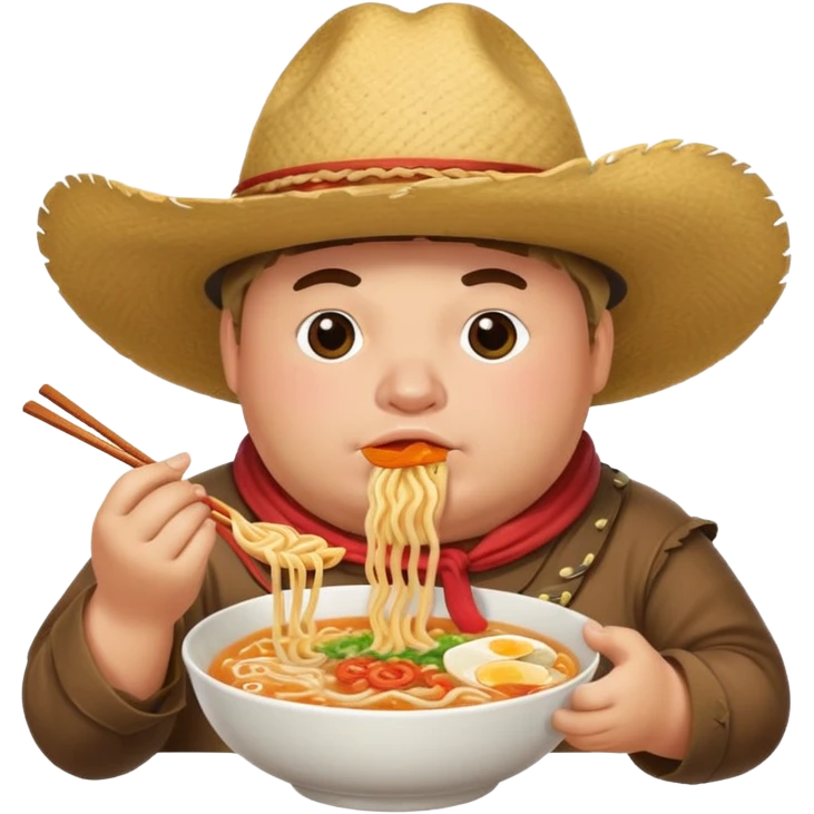 fat cowboy with a big hat eating ramen emoji