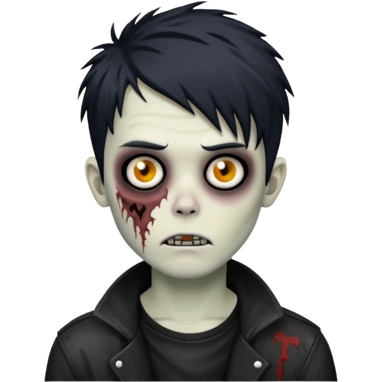 Zombie Boy with black emo messy hair and teenager aparience, black background emoji