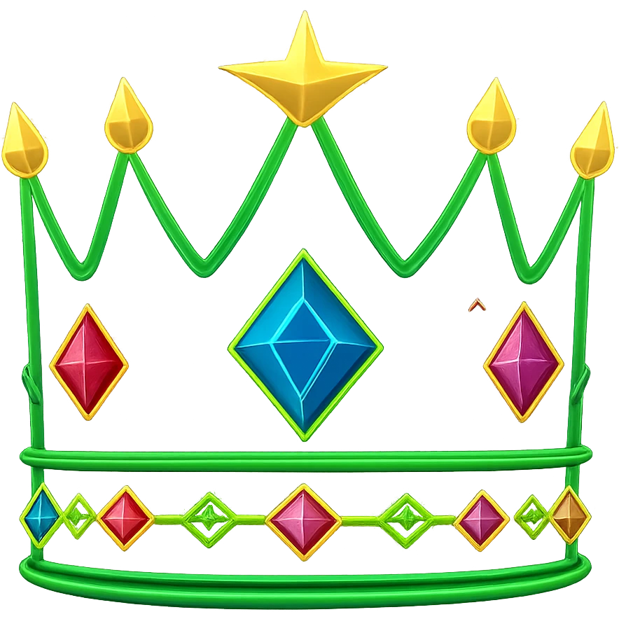 Add colorful jewels to the glowing neon royal crown, keep the background transparent, maintain the glowing neon style and vibrant colors of the crown. emoji