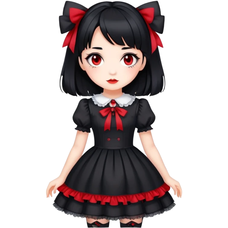 girl in black Lolita dress with black hair and red tips emoji