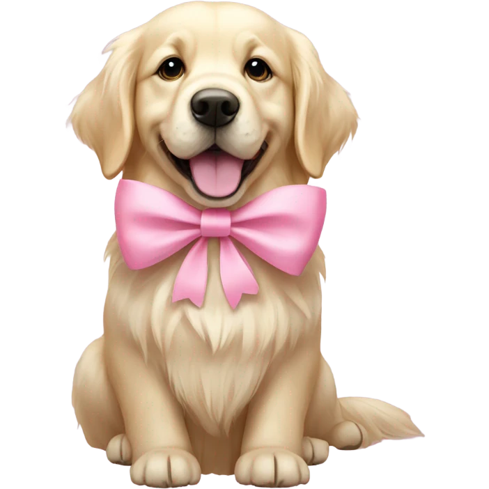 English cream golden retriever with pink bow emoji