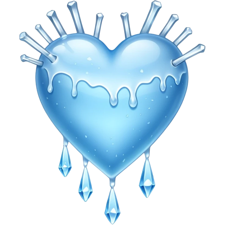 An ice blue heart with frost spidering across it and icecyles dripping from it emoji