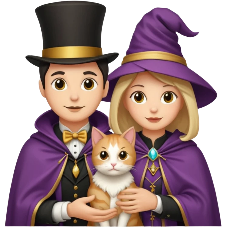 magician couple and their pet cat emoji