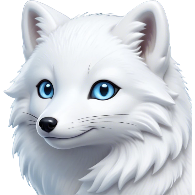 Cinematic Noble Arctic Fox Portrait Emoji, Poised and regal, with a compact, agile build and a luxurious, pure white Fur accented by a subtle hint of icy blue, deep-set soulful piercing eyes, Simplified yet sharp and sophisticated features, highly detailed, glowing with a soft, dignified glow, high shine, intelligent and cunning, stylized with an air of arctic elegance, focused and attentive, soft glowing outline, capturing the essence of a watchful and confident fox, so majestic it feels as though it could dash out of the screen with effortless authority! emoji
