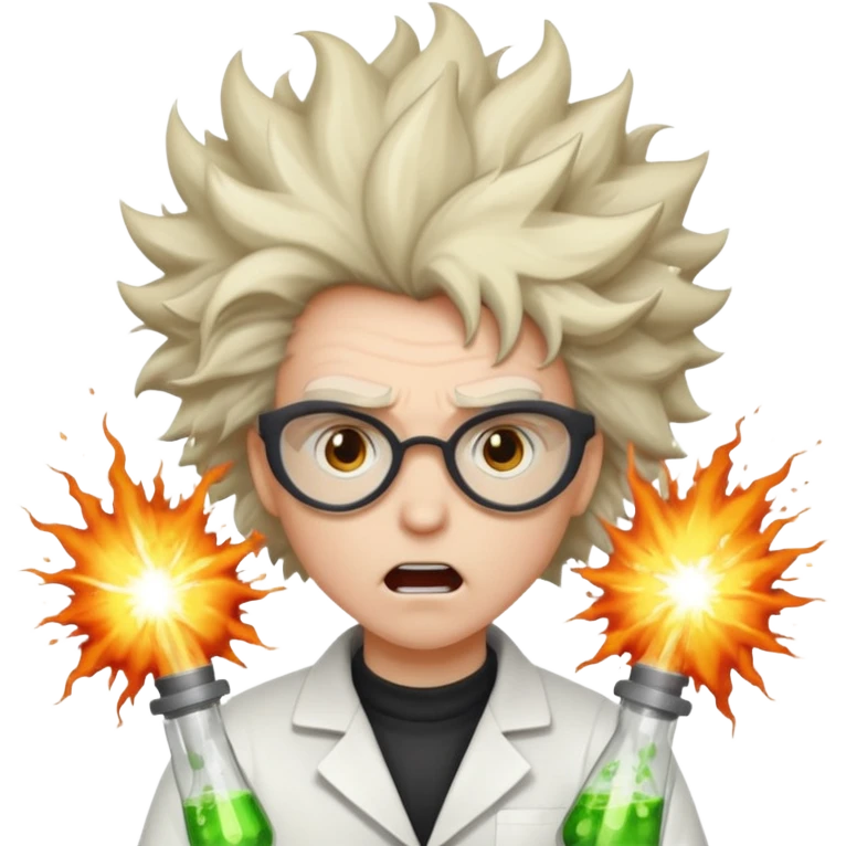A mad scientist was crazy hair and an explosion emoji