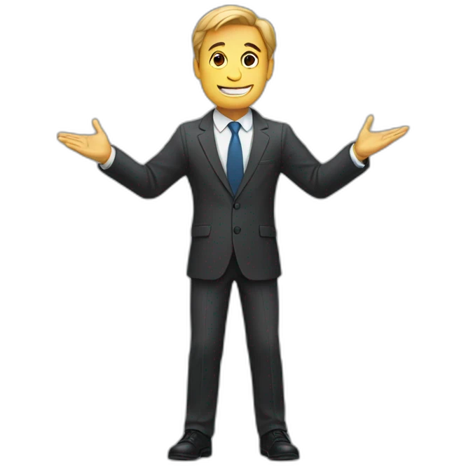 man in suit stretches his arms forward emoji