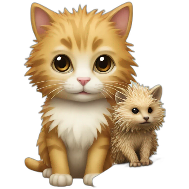 a small kitten with a bow and a large hedgehog with a laptop emoji