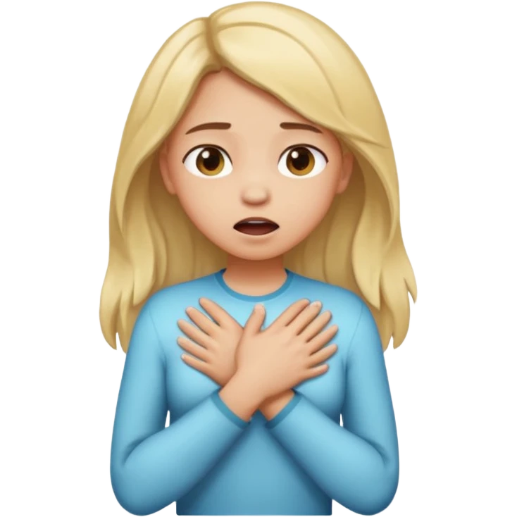 A girl with light down hair chocking with her hands on her chest  emoji